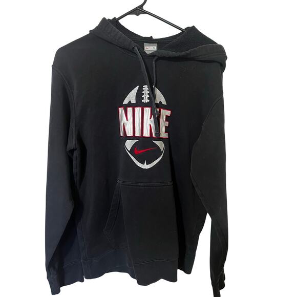 Nike Retro Black Hoodie with Logo on Front and Kangaroo Pocket- Mens Size Small - Picture 1 of 7